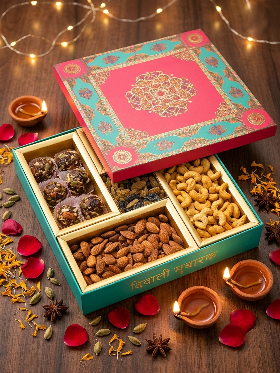 BOURNVEDA Premium Dry Fruits & Laddu Combo – 650g | Luxury Diwali Gift Hamper