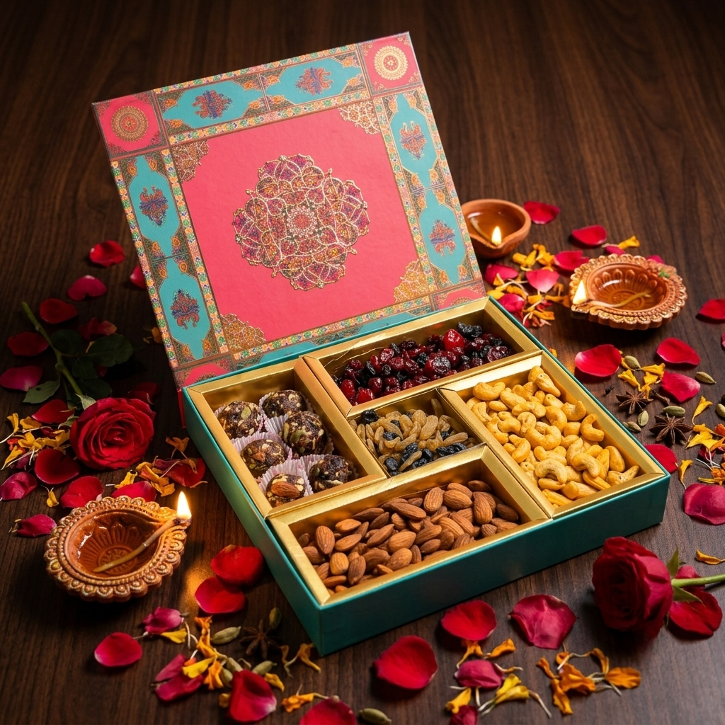 BOURNVEDA Premium Dry Fruits & Laddu Combo – 650g | Luxury Diwali Gift Hamper