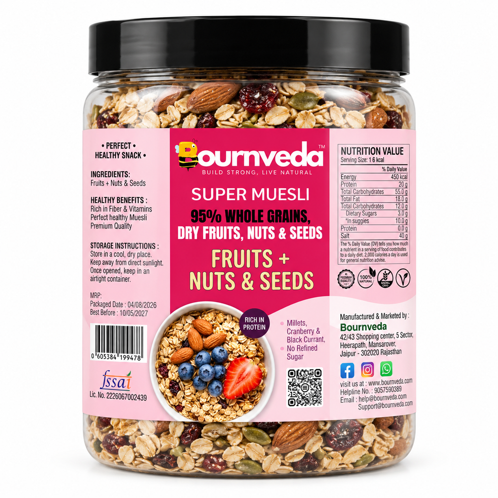 Bournveda Premium Muesli Mix | Crunchy Breakfast Cereal with Nuts, Fruits & Seeds | Rich in Fiber & Energy | Healthy Breakfast - 950g
