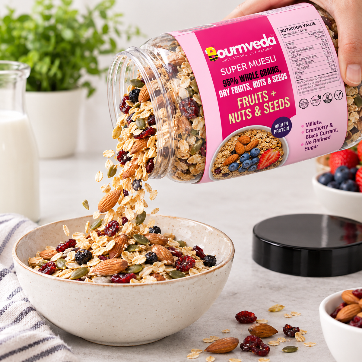 Bournveda Premium Muesli Mix | Crunchy Breakfast Cereal with Nuts, Fruits & Seeds | Rich in Fiber & Energy | Healthy Breakfast - 950g