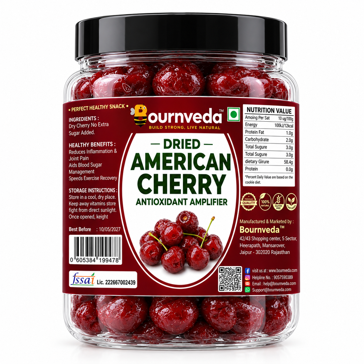 Bournveda Special American Dried Cherries | Premium Dried Cherry | Naturally Sweetened | Healthy Fruit Snack