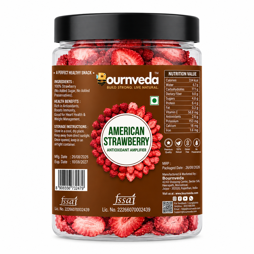 Bournveda Special American Dried Strawberries | Premium Dried Strawberry Slices | Rich in Vitamin C & Antioxidants | Healthy Fruit Snack